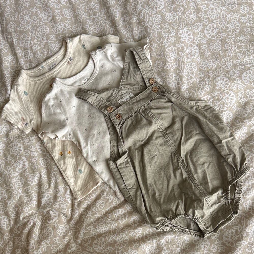 Carter's Cream and Tan Overalls Set